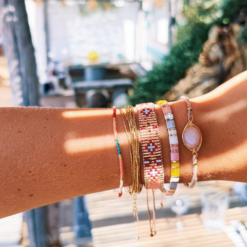Miyuki armband zalm/nude/bordeaux/turkoois