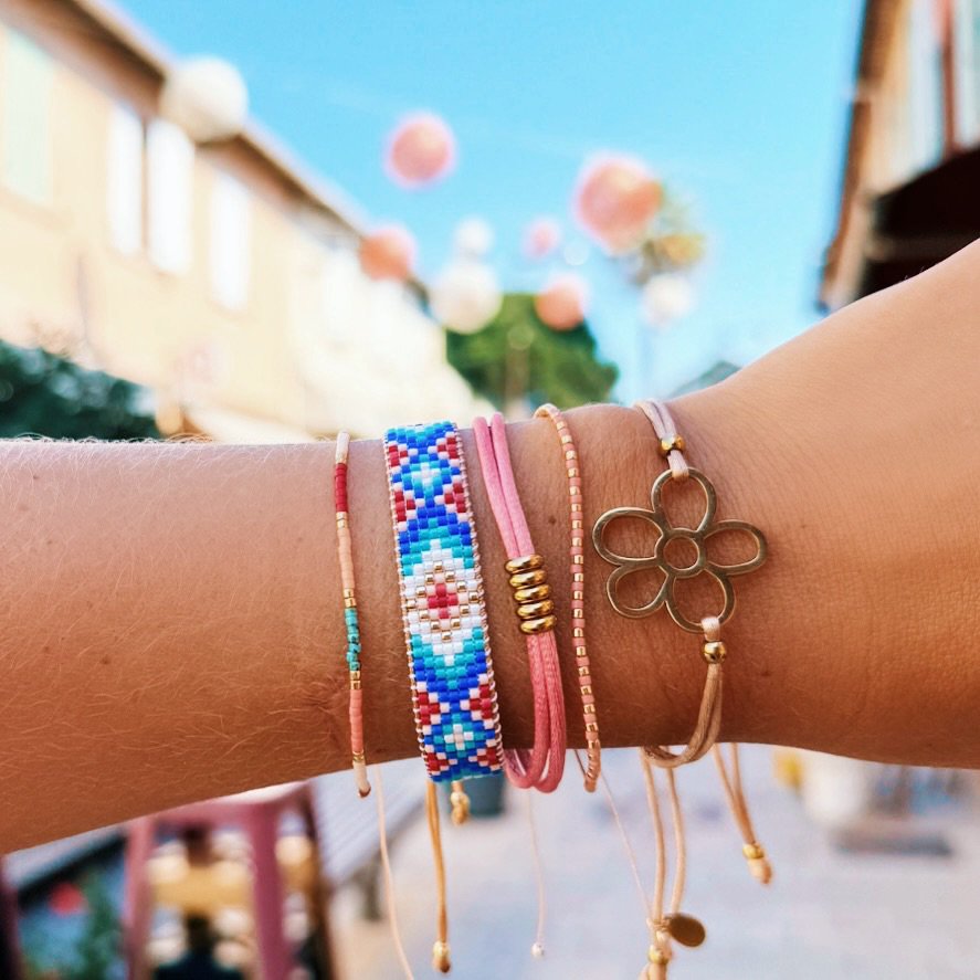 Miyuki armband zalm/nude/bordeaux/turkoois
