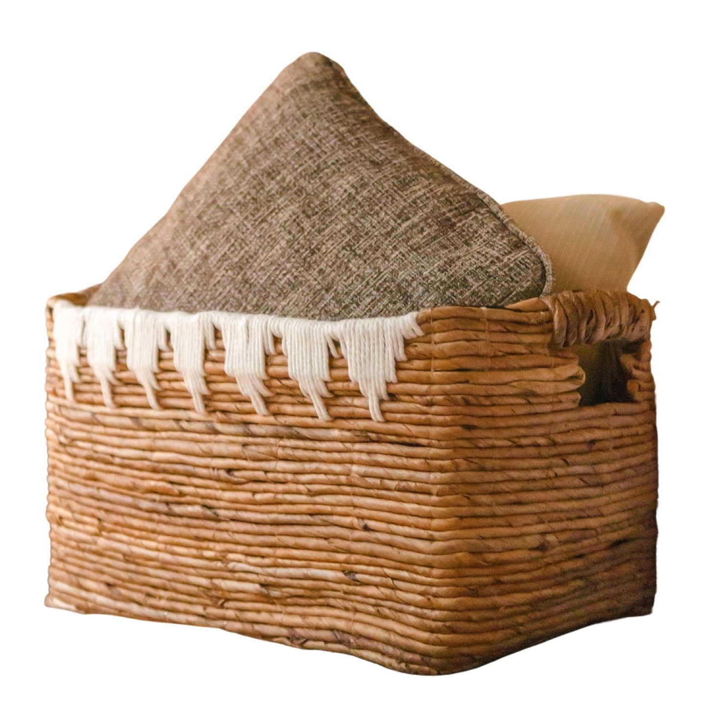 Opbergmand met katoenen decor PISANG decoratieve mand handgeweven van bananenvezel
