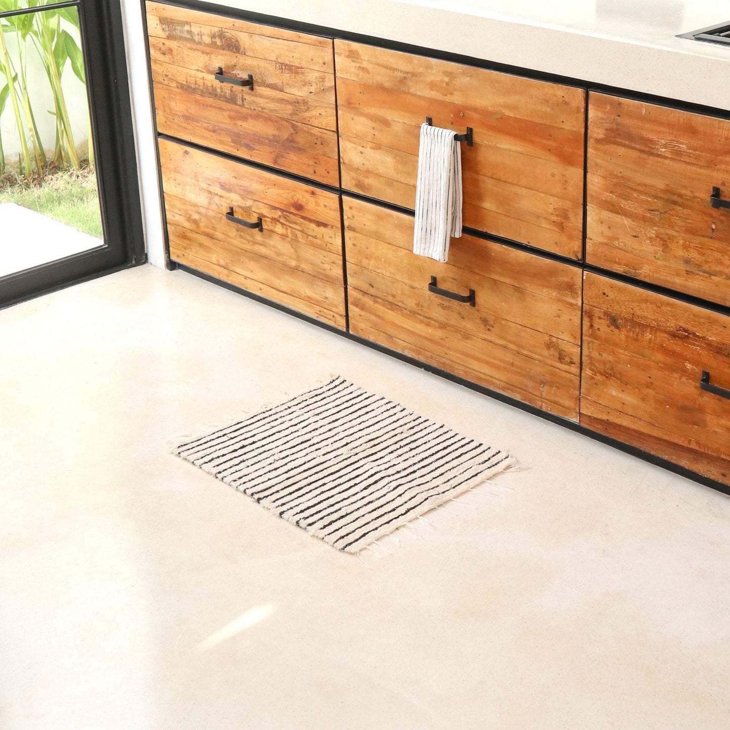 Katoenen vloerkleed gestreept met kwastjes 60x50 cm handgeweven vloerkleed UNTUK