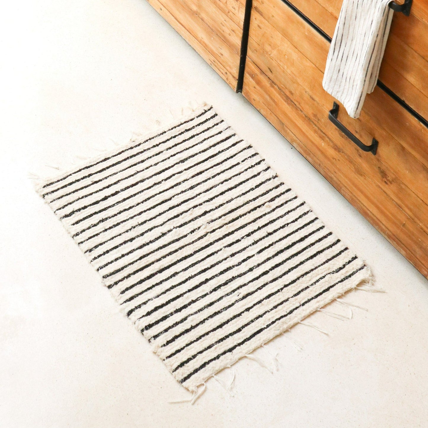 Katoenen vloerkleed gestreept met kwastjes 60x50 cm handgeweven vloerkleed UNTUK