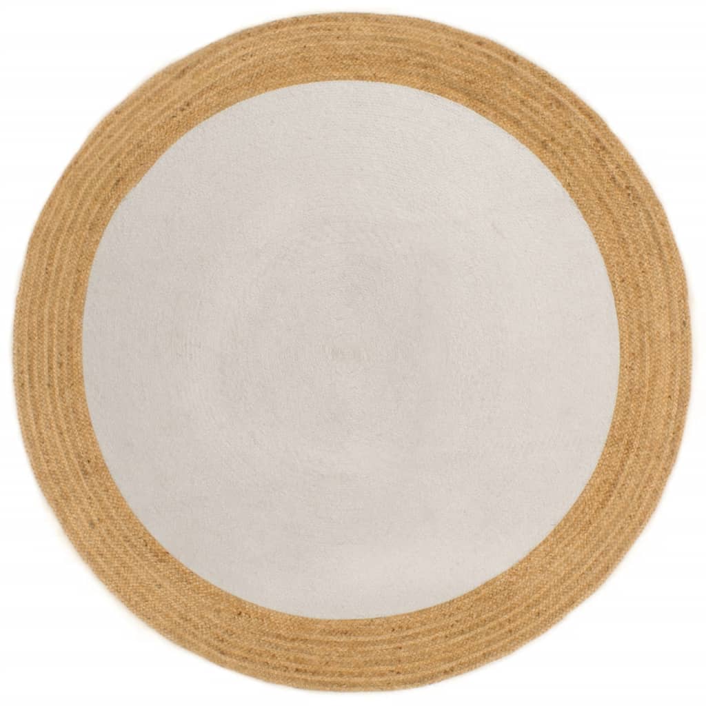 Vloerkleed Rond Gevlochten 120 Cm Jute En Katoen Wit En Naturel