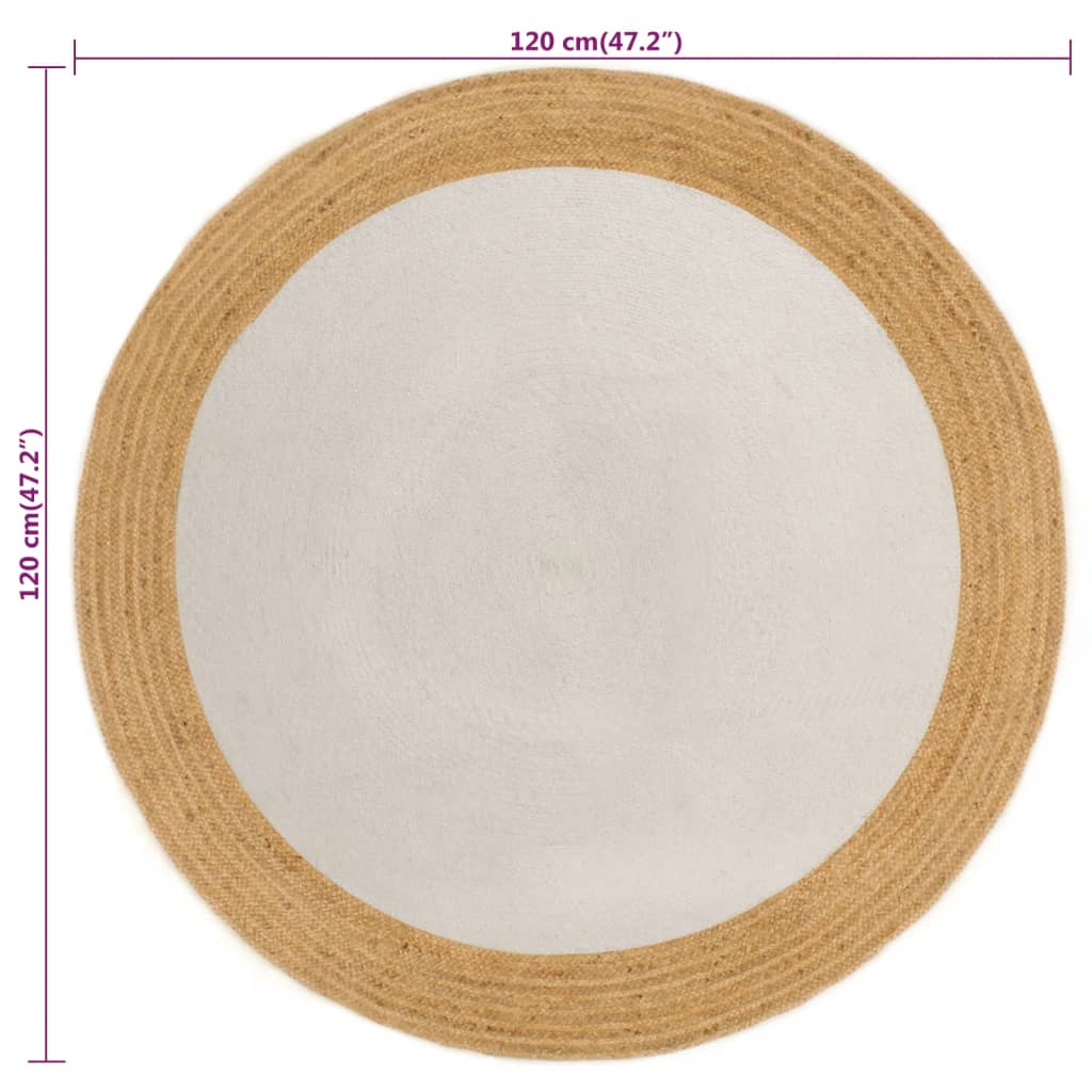 Vloerkleed Rond Gevlochten 120 Cm Jute En Katoen Wit En Naturel