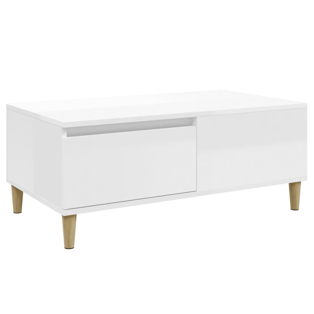 Salontafel 90X50X36,5 Cm Bewerkt Hout Hoogglans Wit