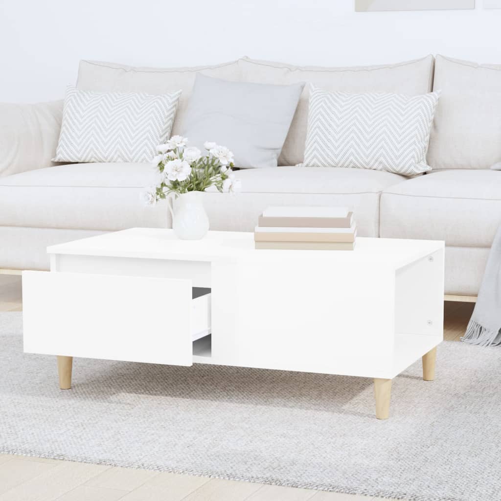 Salontafel 90X50X36,5 Cm Bewerkt Hout Hoogglans Wit