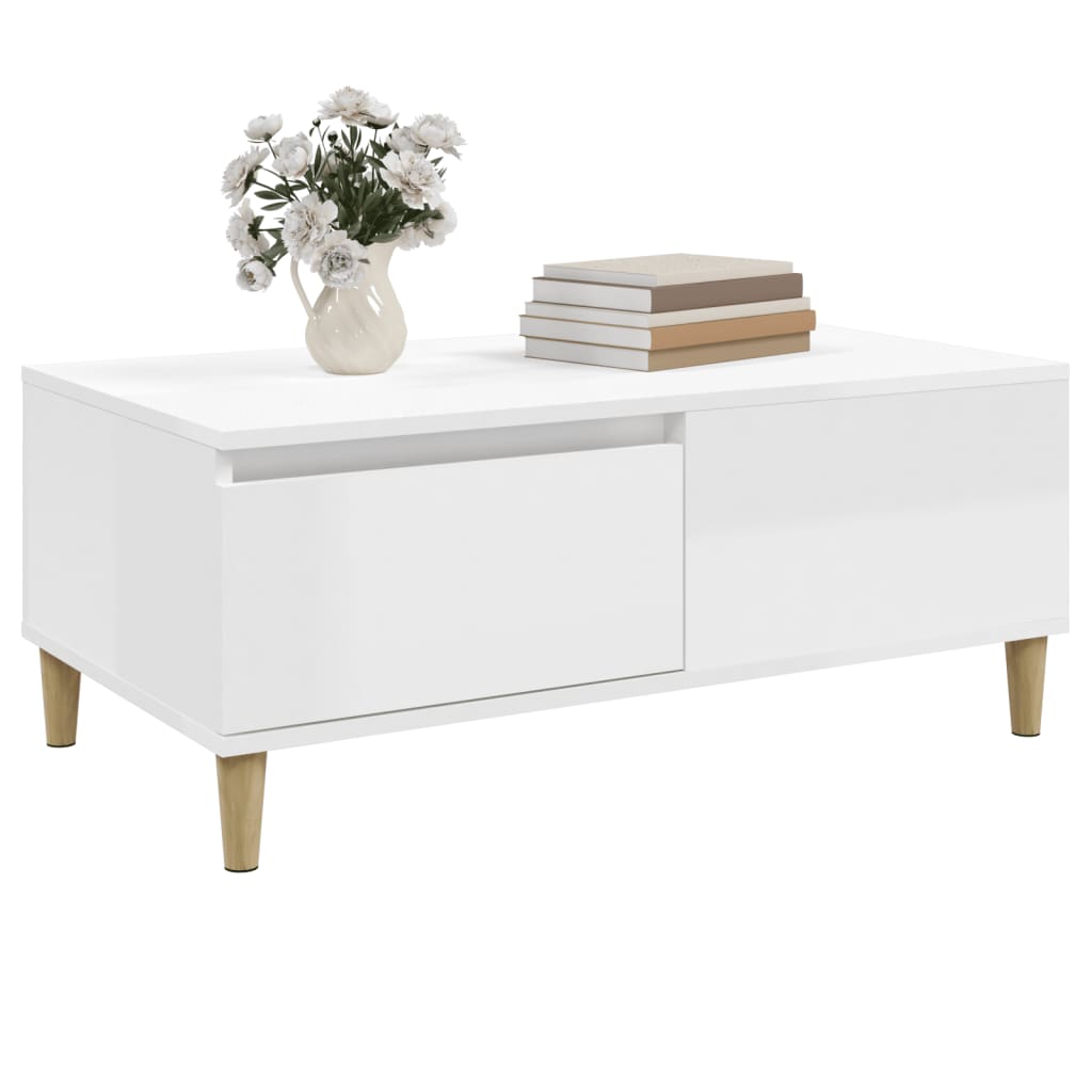 Salontafel 90X50X36,5 Cm Bewerkt Hout Hoogglans Wit