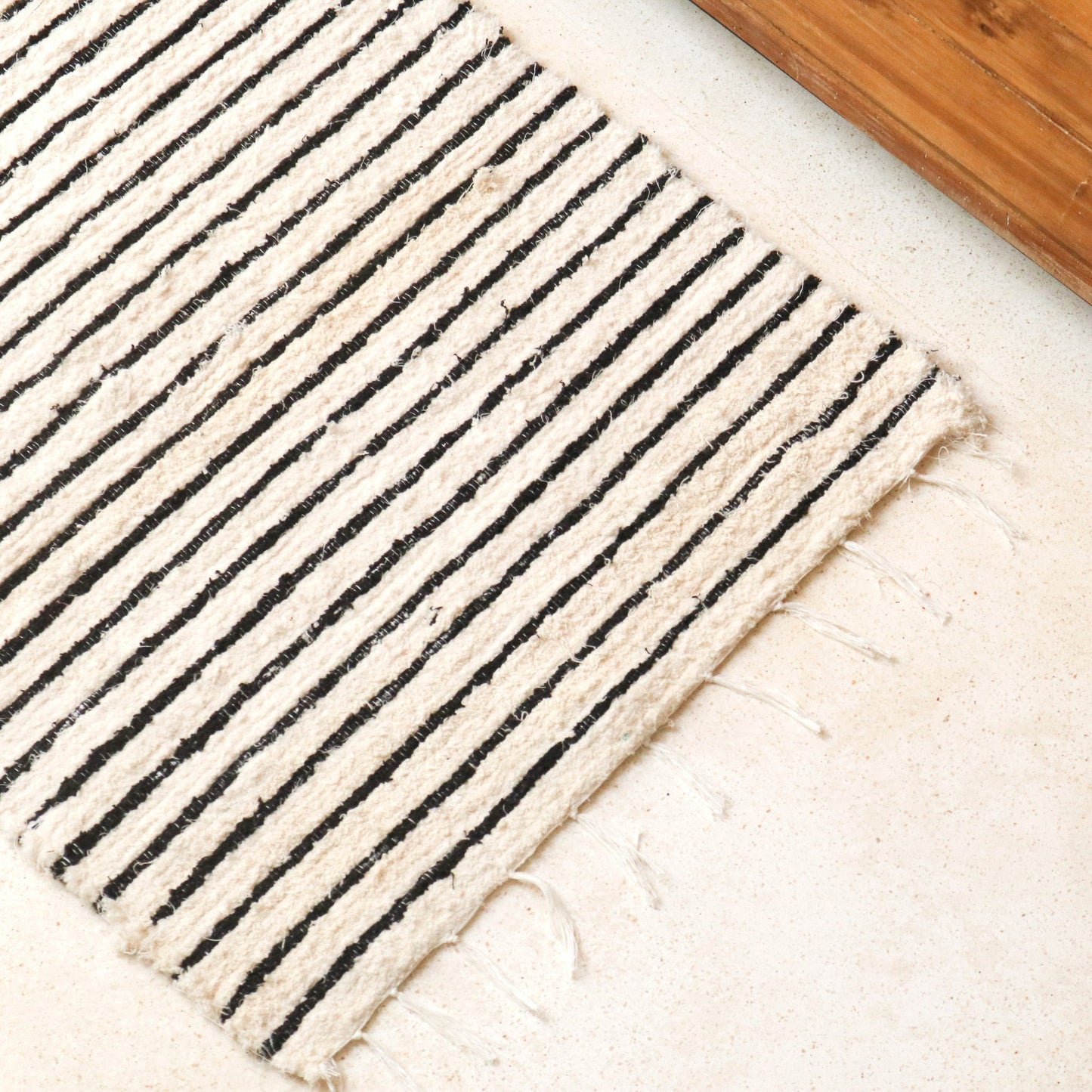 Katoenen vloerkleed gestreept met kwastjes 60x50 cm handgeweven vloerkleed UNTUK