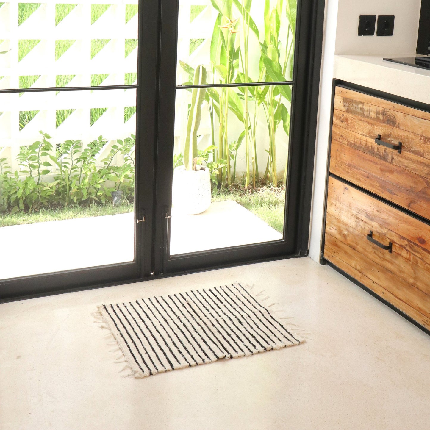 Katoenen vloerkleed gestreept met kwastjes 60x50 cm handgeweven vloerkleed UNTUK