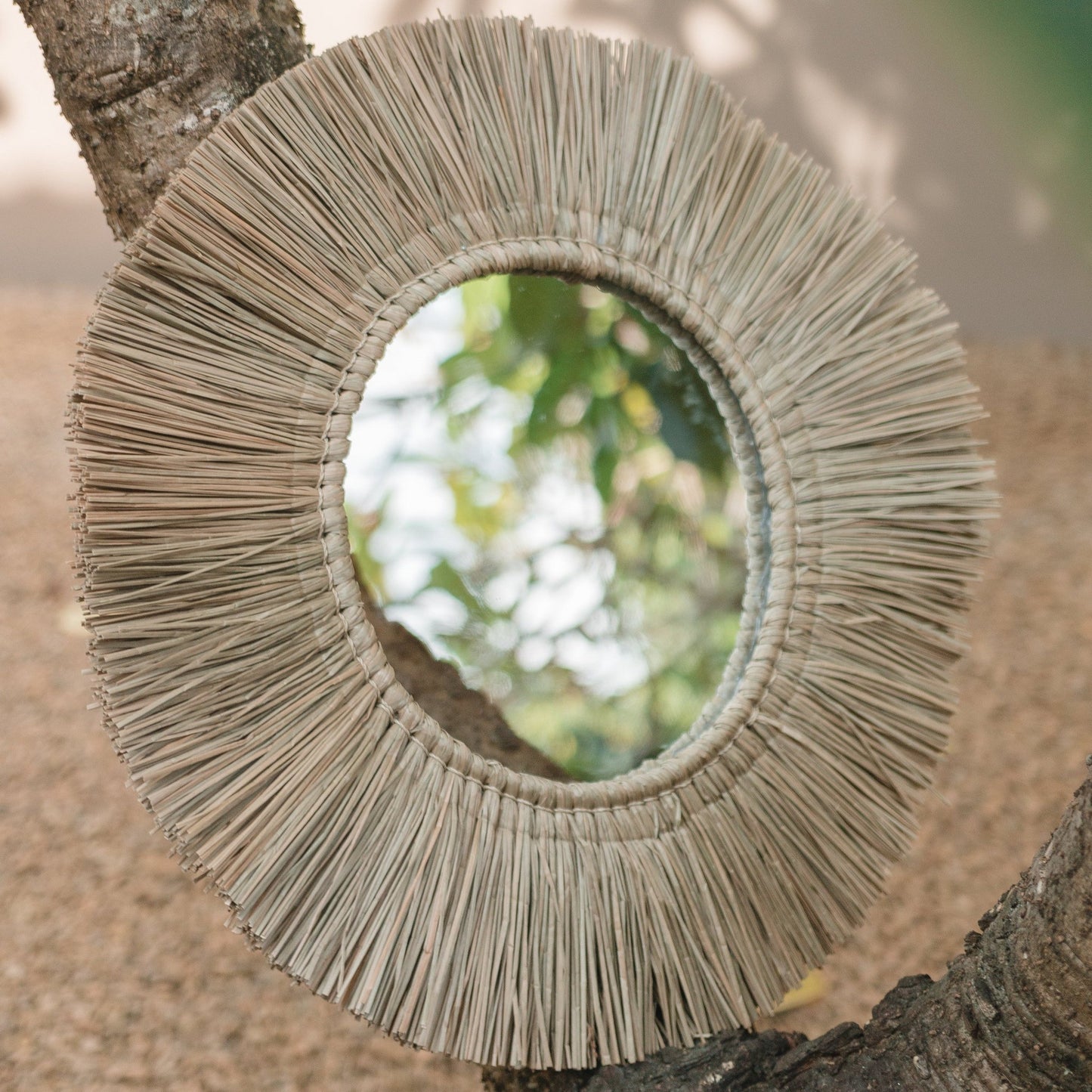 Wandspiegel van Zeegras Rond met 60 cm Diameter RIMBA