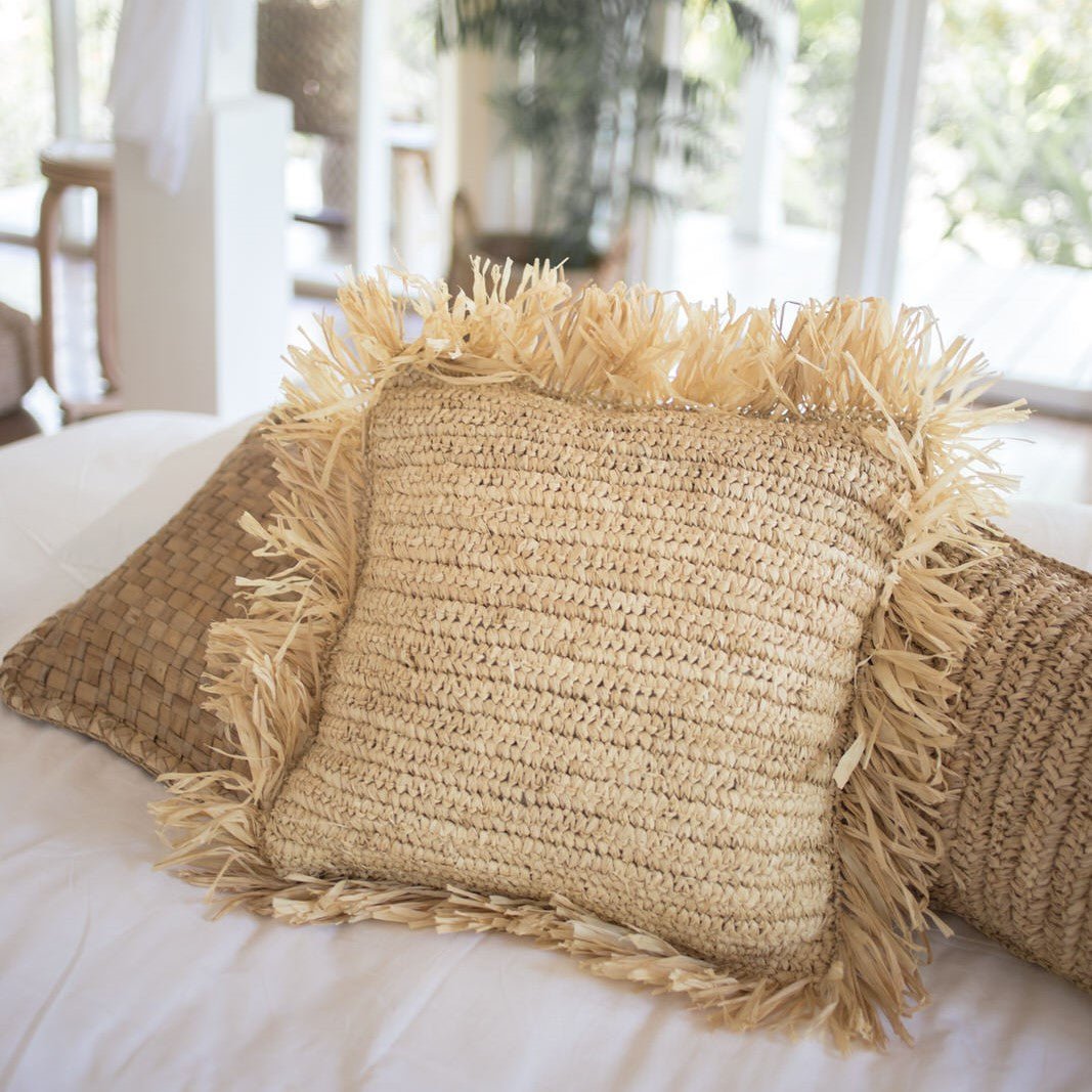 Sierkussen met vulling | Decoratief Kussen | Sofa Kussen GANDI gemaakt van Raffia