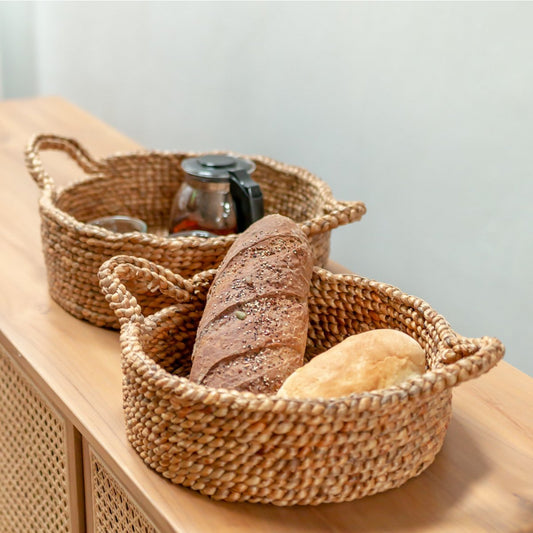 Broodmandje | Kleine ronde mand | Decoratieve geweven opbergmand van waterhyacint JAWAH (2 maten)