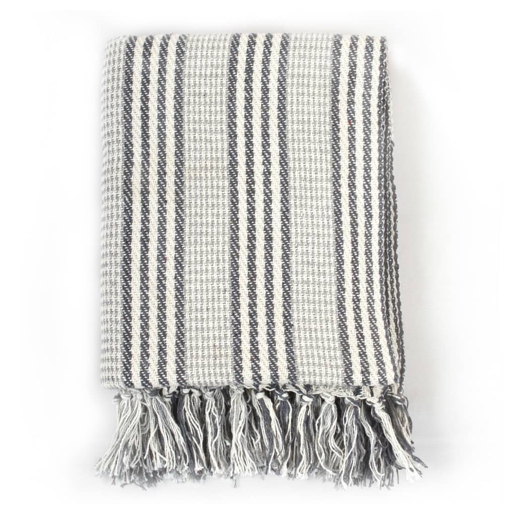 Plaid Strepen 160X210 Cm Katoen Grijs En Wit