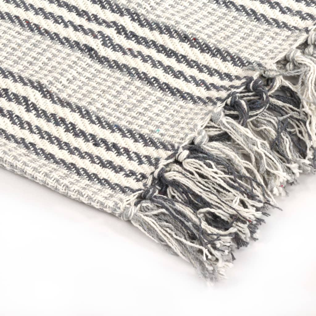 Plaid Strepen 160X210 Cm Katoen Grijs En Wit