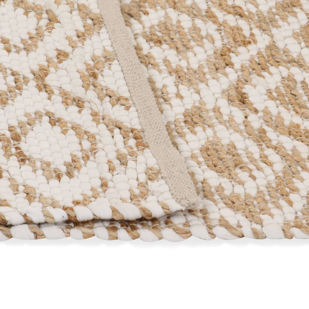 Vloerkleed 120X180 Cm Handgeweven Jute Natuurlijk En Wit