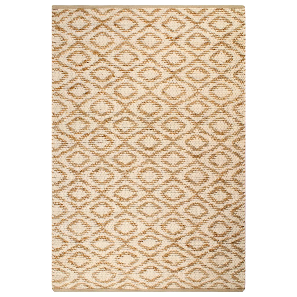 Vloerkleed 120X180 Cm Handgeweven Jute Natuurlijk En Wit
