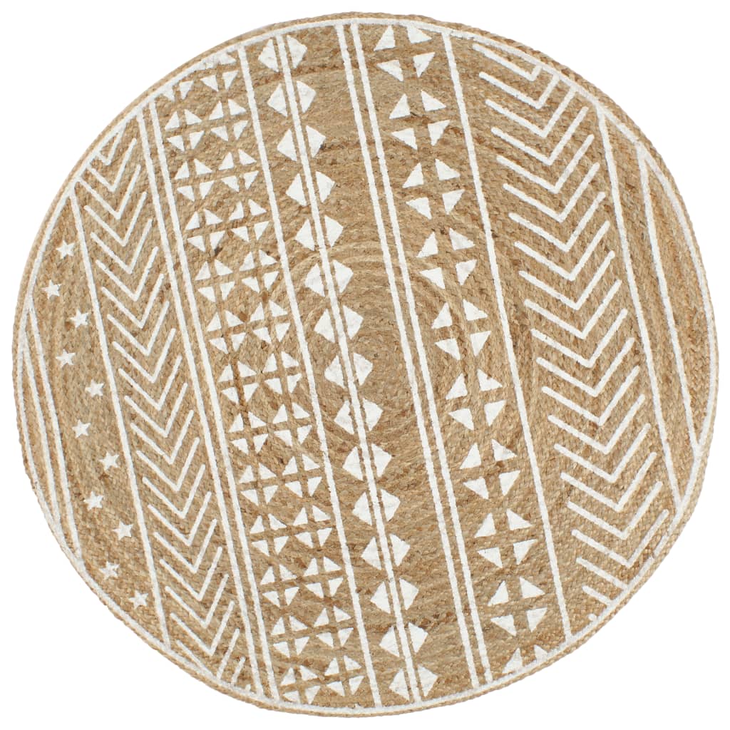 Vloerkleed Handgemaakt Met Witte Print 90 Cm Jute