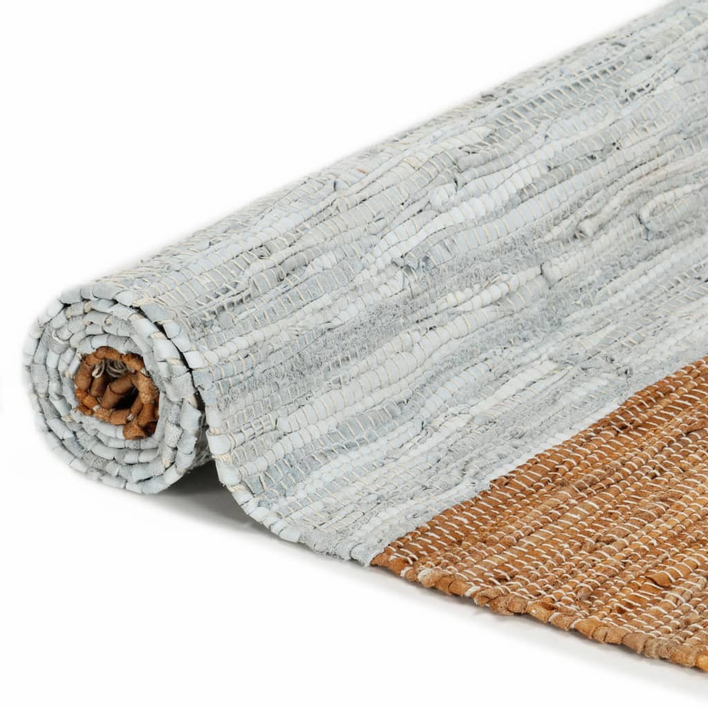 Vloerkleed Chindi Handgeweven 190X280 Cm Leer Lichtgrijs En Tan