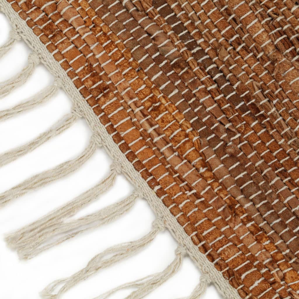 Vloerkleed Chindi Handgeweven 190X280 Cm Leer Lichtgrijs En Tan