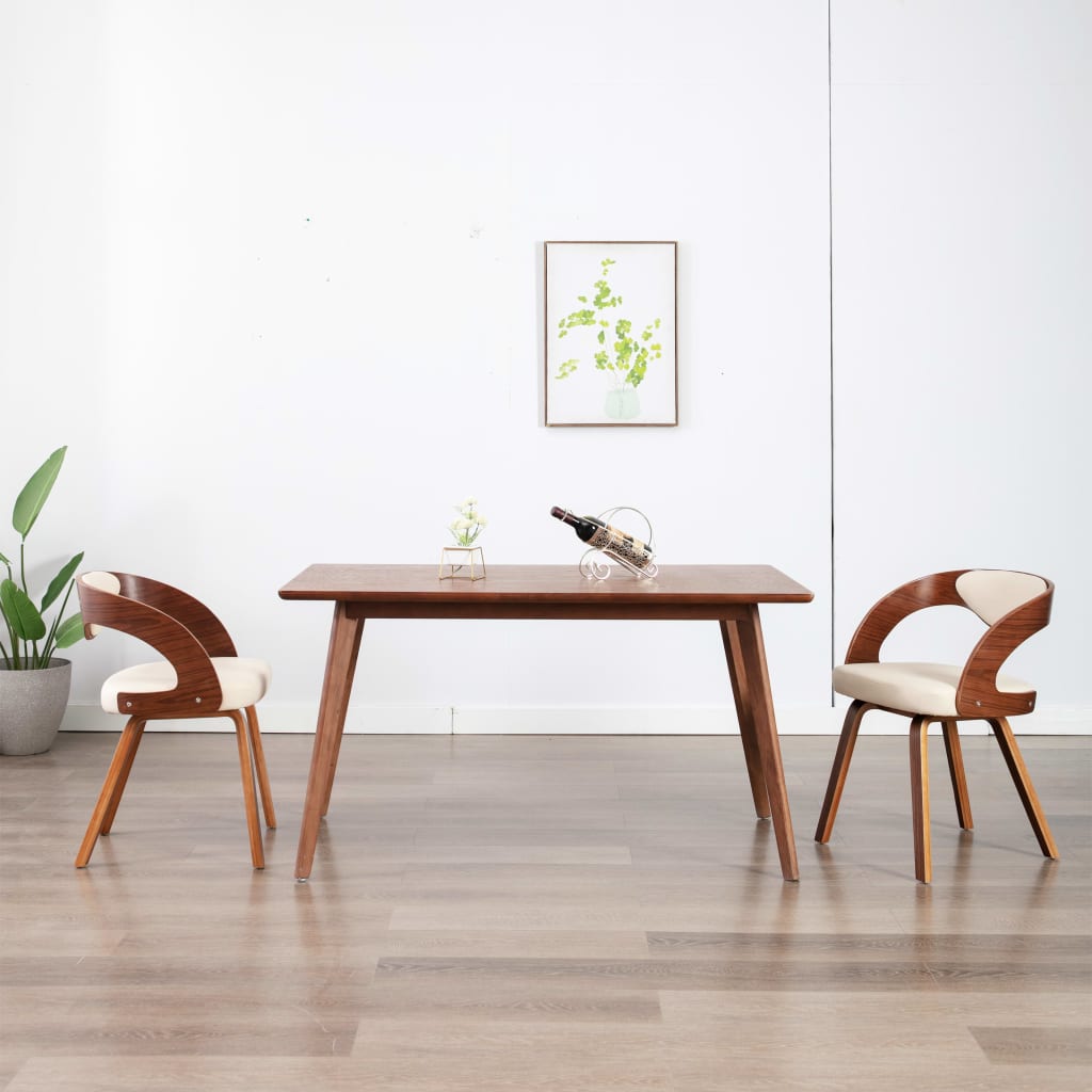 Eetkamerstoelen 2 st gebogen hout en kunstleer crèmekleurig