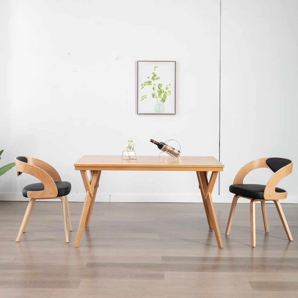 Eetkamerstoelen 2 st gebogen hout en kunstleer zwart