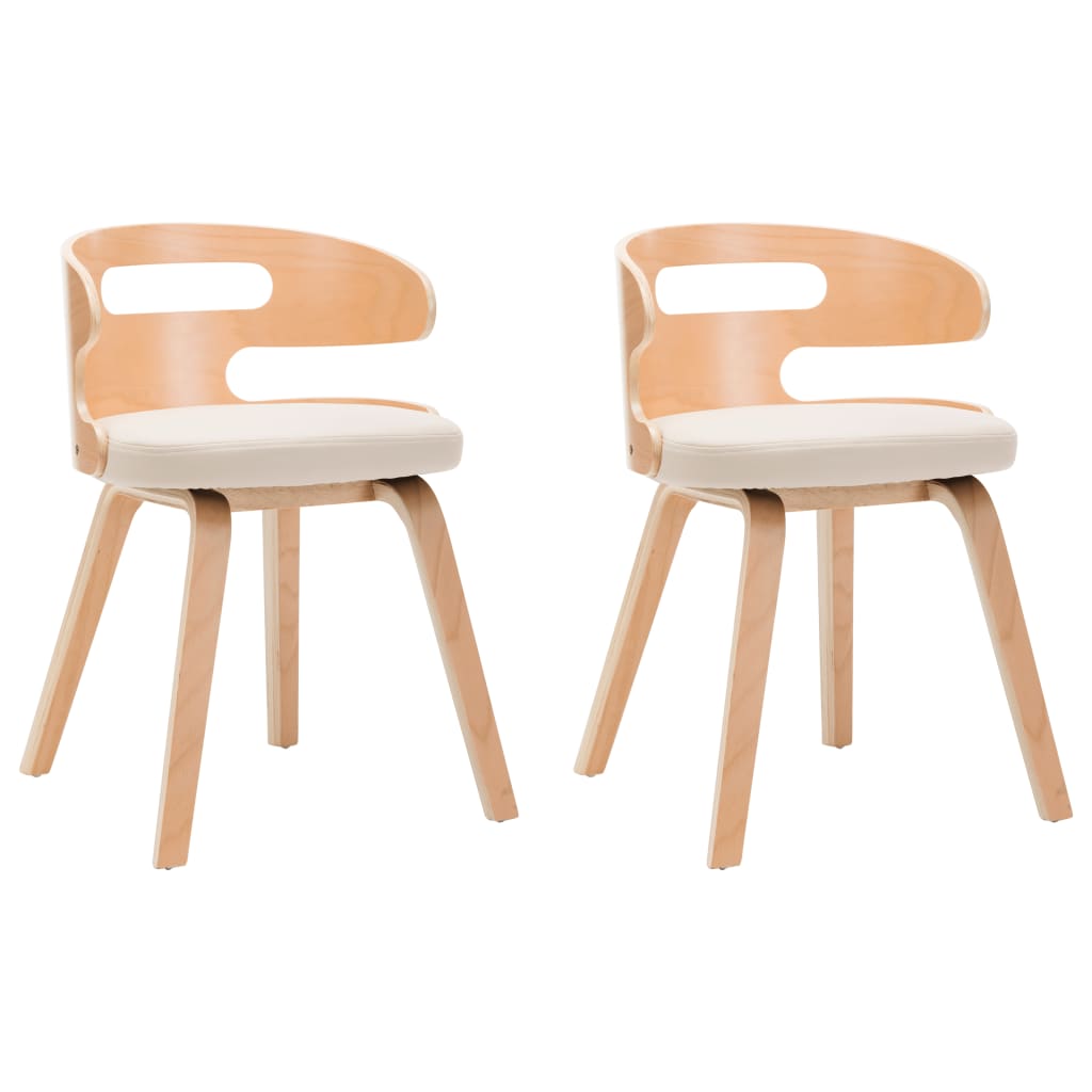 Eetkamerstoelen 2 st gebogen hout en kunstleer crèmekleurig