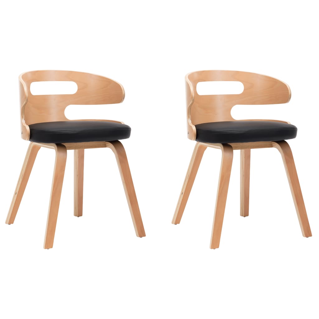 Eetkamerstoelen 2 st gebogen hout en kunstleer zwart