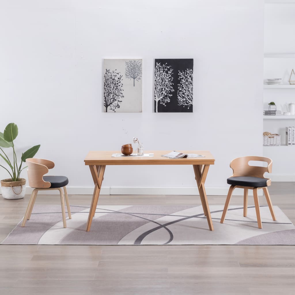 Eetkamerstoelen 2 st gebogen hout en kunstleer zwart