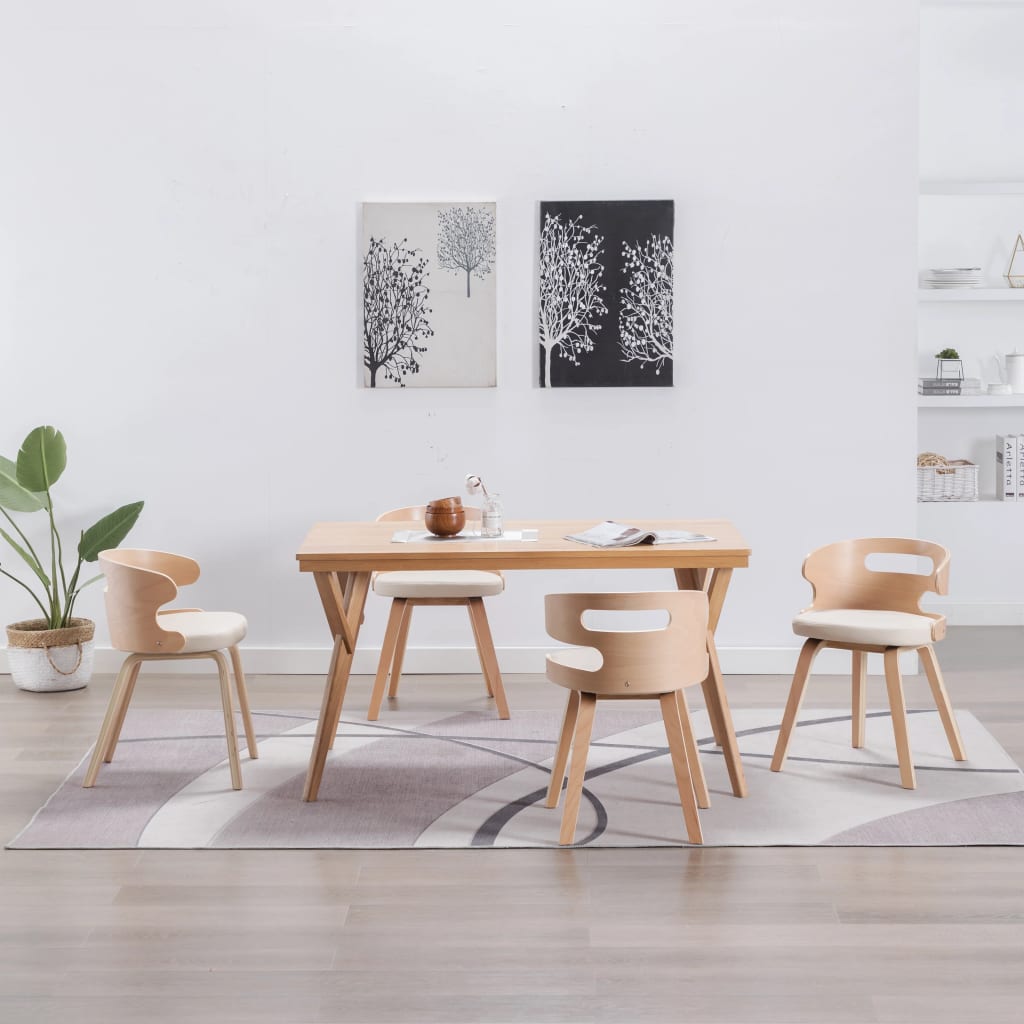 Eetkamerstoelen 4 st gebogen hout en kunstleer crème