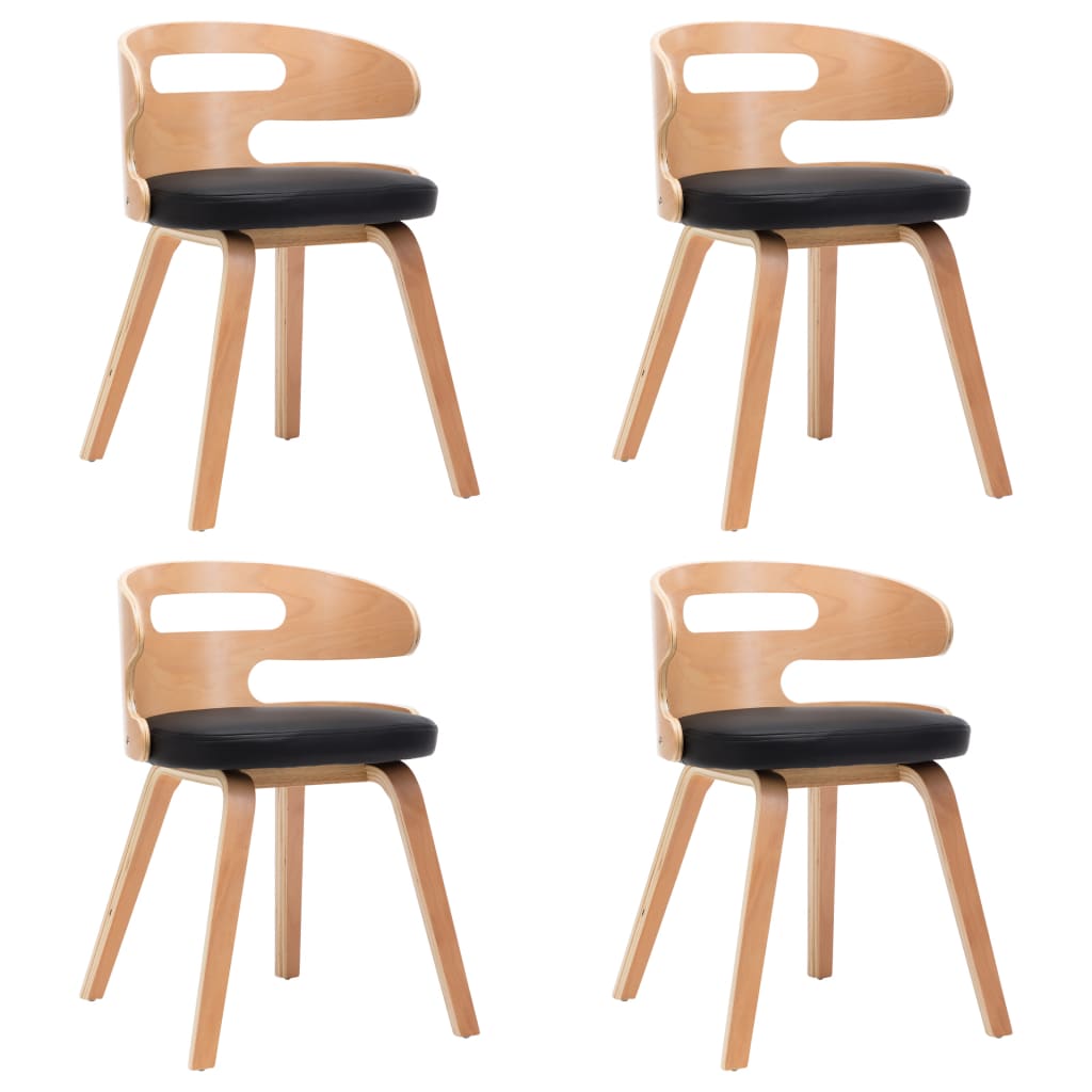 Eetkamerstoelen 4 st gebogen hout en kunstleer zwart