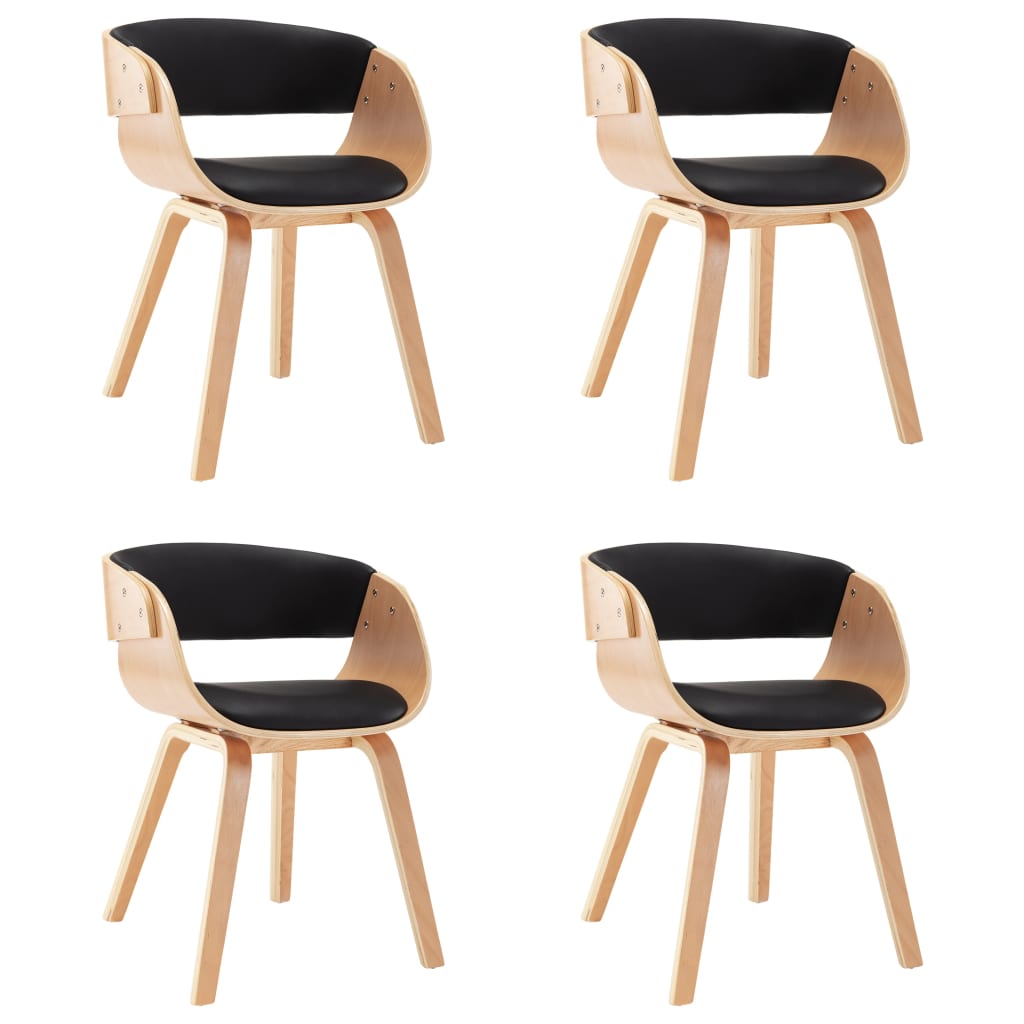 Eetkamerstoelen 4 st gebogen hout en kunstleer zwart