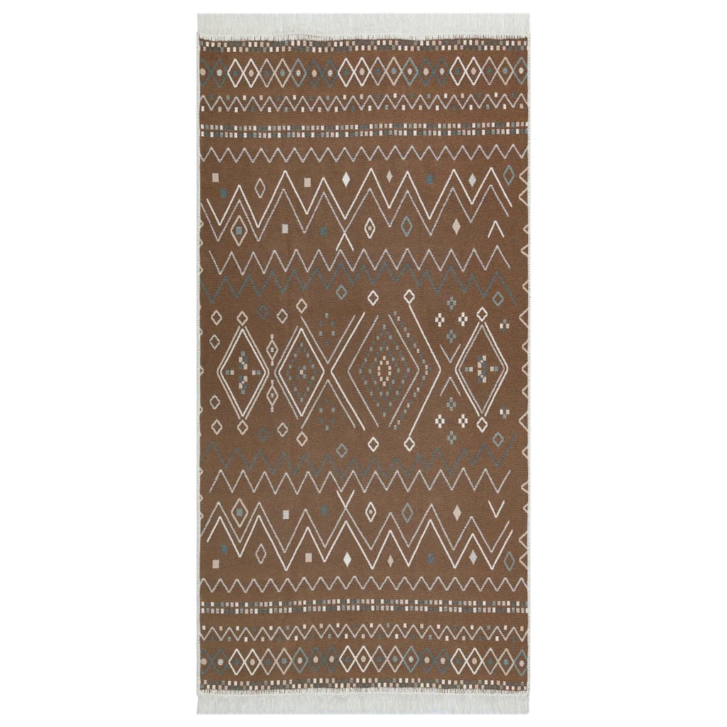 Vloerkleed 80X300 Cm Katoen Beige En Blauw