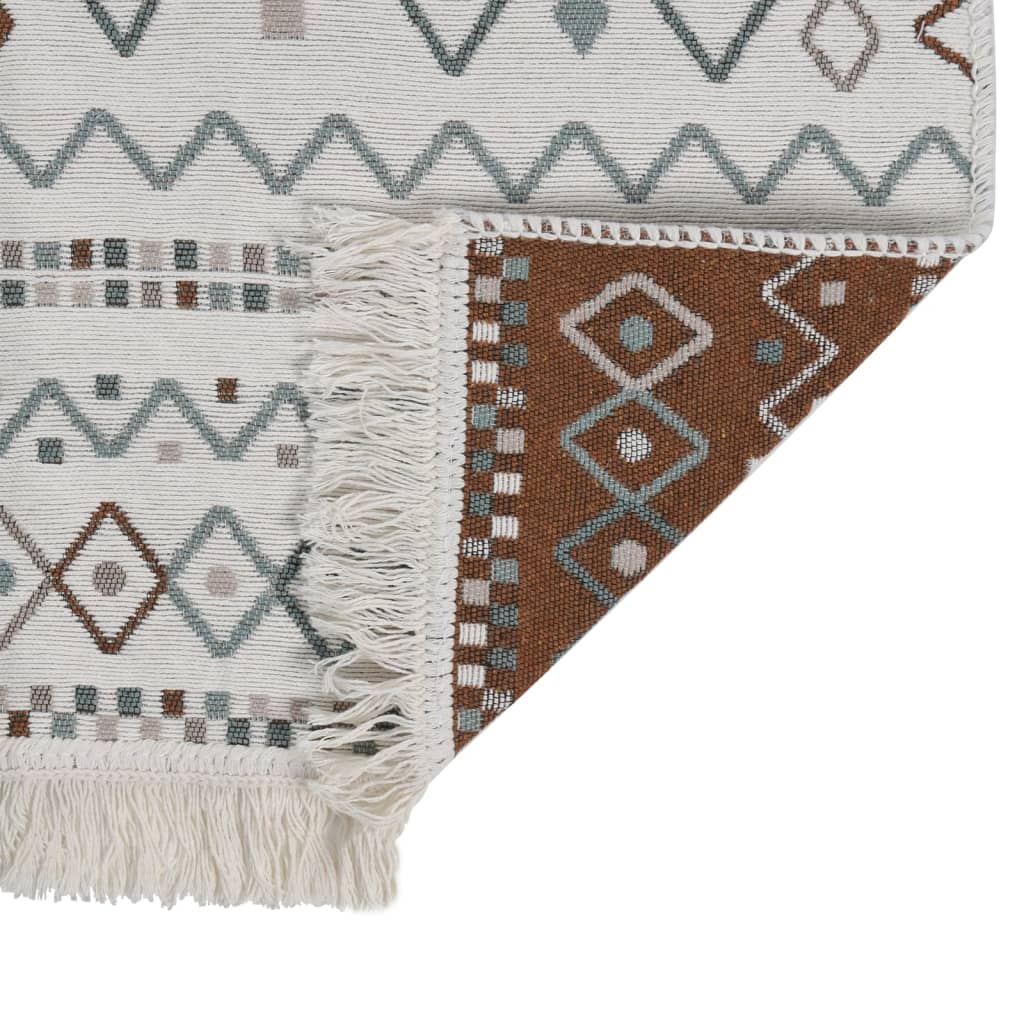 Vloerkleed 80X300 Cm Katoen Beige En Blauw