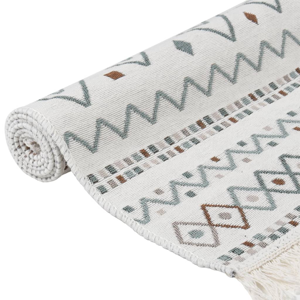 Vloerkleed 80X300 Cm Katoen Beige En Blauw