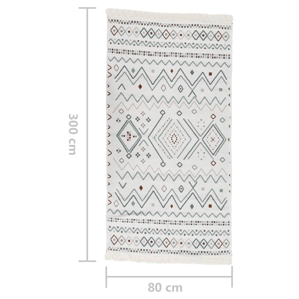 Vloerkleed 80X300 Cm Katoen Beige En Blauw