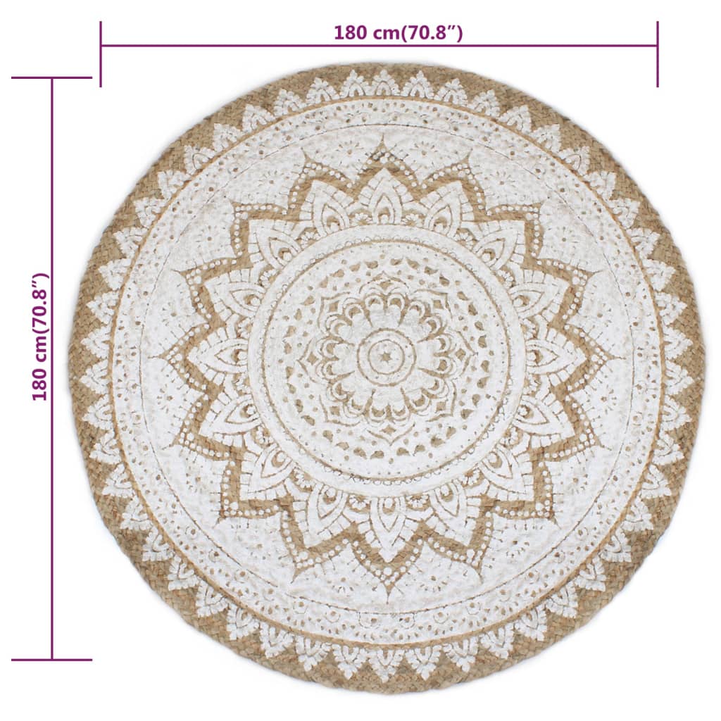 Vloerkleed Met Print Rond 180 Cm Gevlochten Jute