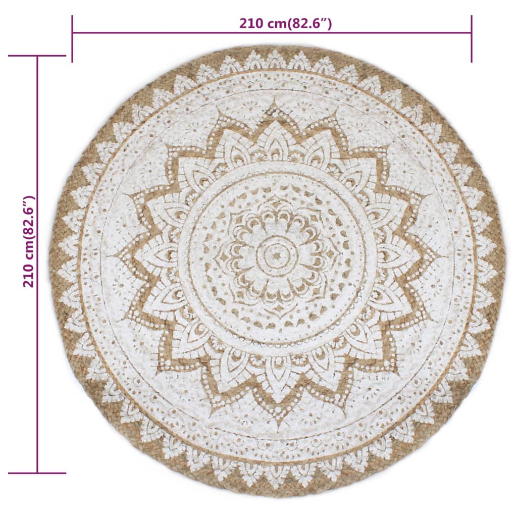 Vloerkleed Met Print Rond 210 Cm Gevlochten Jute