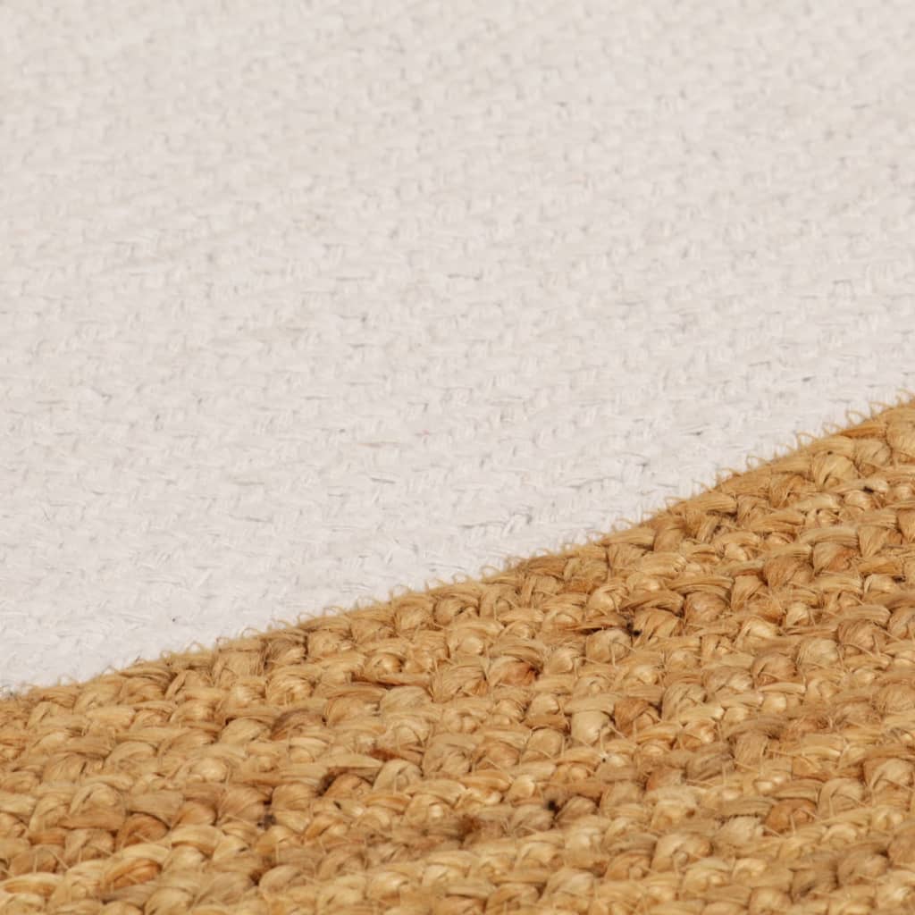 Vloerkleed Rond Gevlochten 90 Cm Jute En Katoen Wit En Naturel