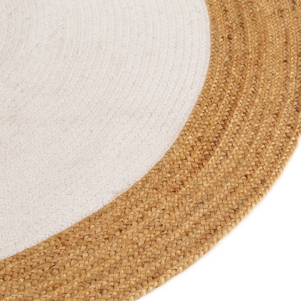Vloerkleed Rond Gevlochten 90 Cm Jute En Katoen Wit En Naturel