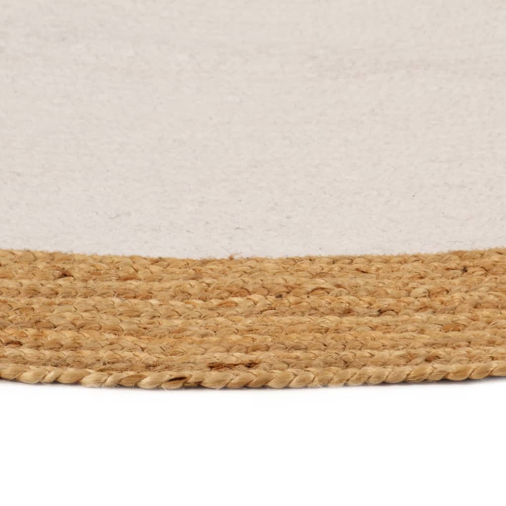 Vloerkleed Rond Gevlochten 90 Cm Jute En Katoen Wit En Naturel
