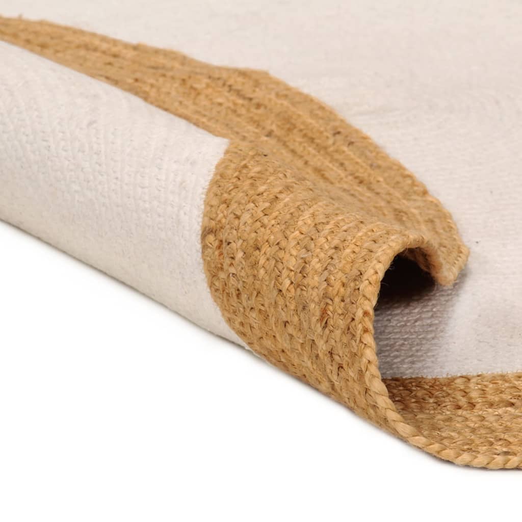 Vloerkleed Rond Gevlochten 90 Cm Jute En Katoen Wit En Naturel