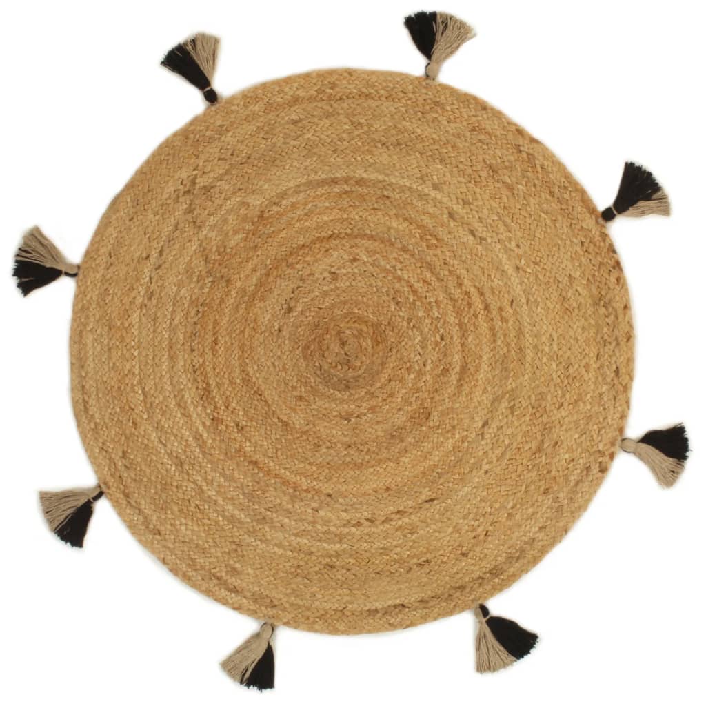 Vloerkleed Met Kwastjes Gevlochten Rond 90 Cm Jute