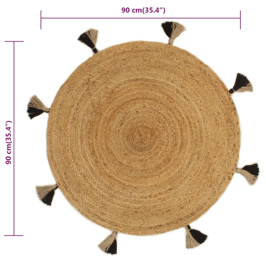 Vloerkleed Met Kwastjes Gevlochten Rond 90 Cm Jute