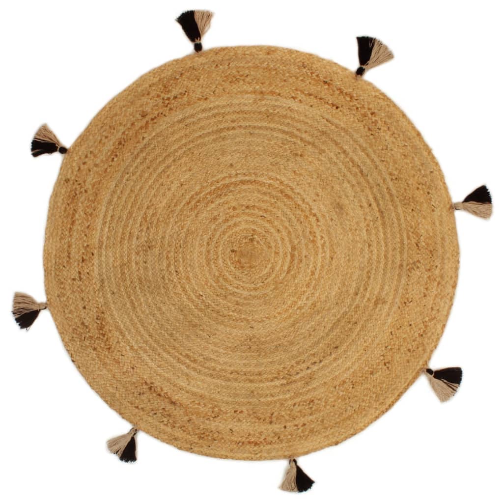 Vloerkleed Met Kwastjes Gevlochten Rond 120 Cm Jute