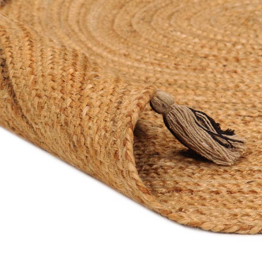 Vloerkleed Met Kwastjes Gevlochten Rond 120 Cm Jute