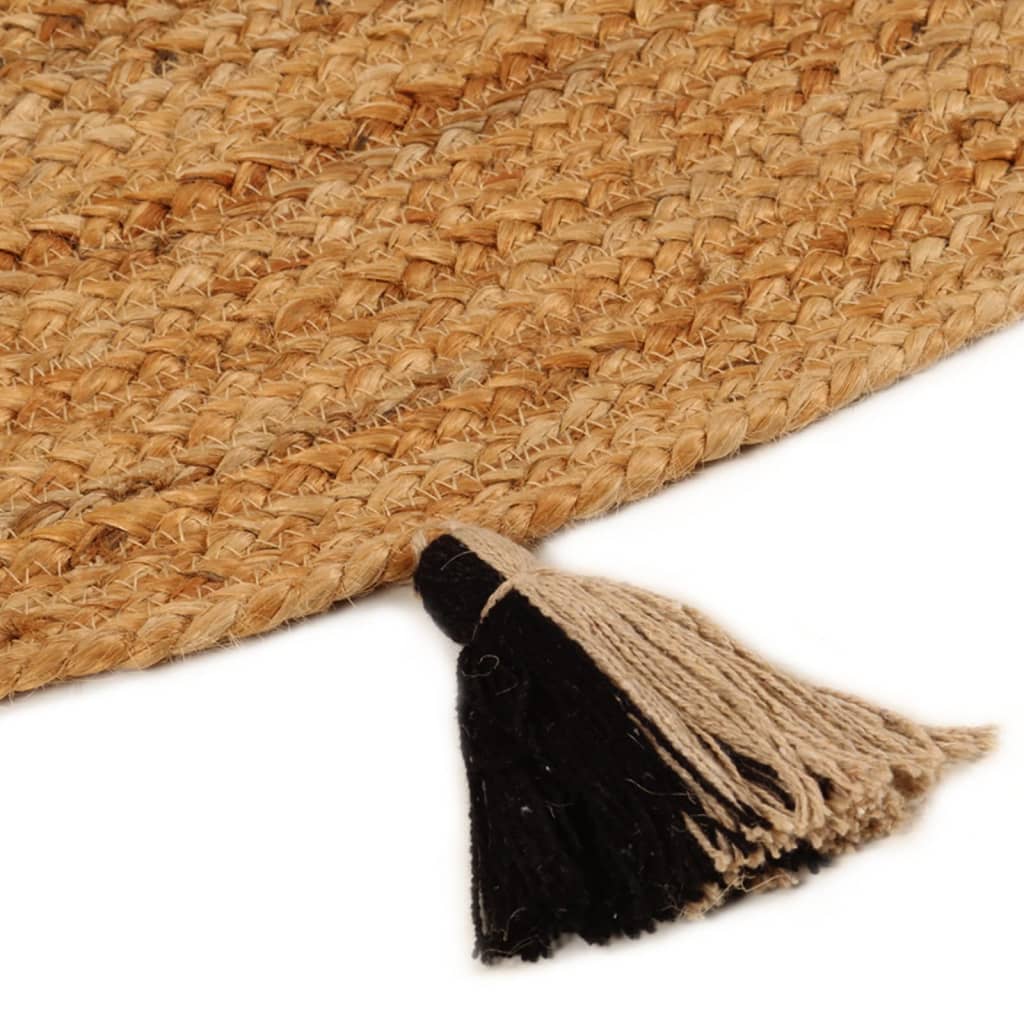 Vloerkleed Met Kwastjes Gevlochten Rond 120 Cm Jute