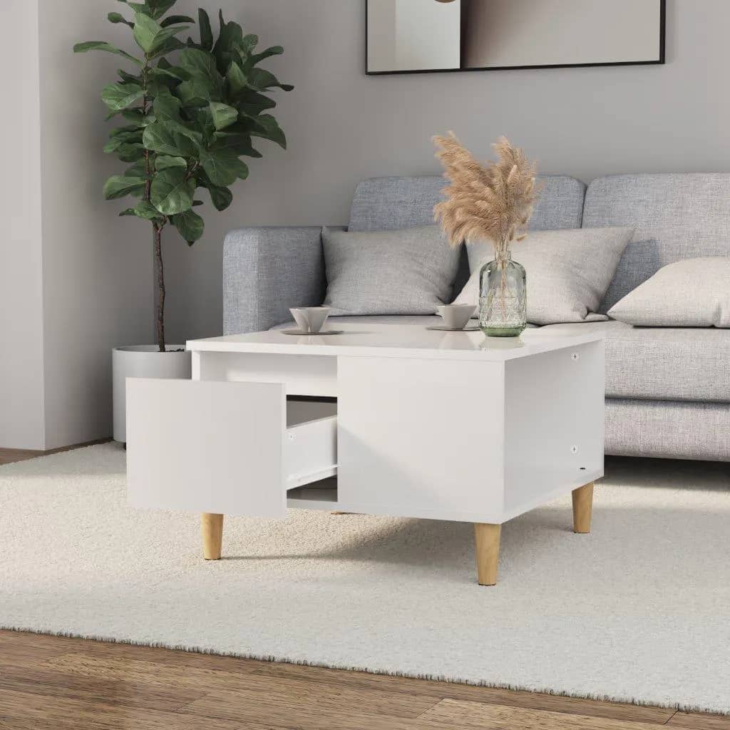 Salontafel 55X55X36,5 Cm Bewerkt Hout Hoogglans Wit