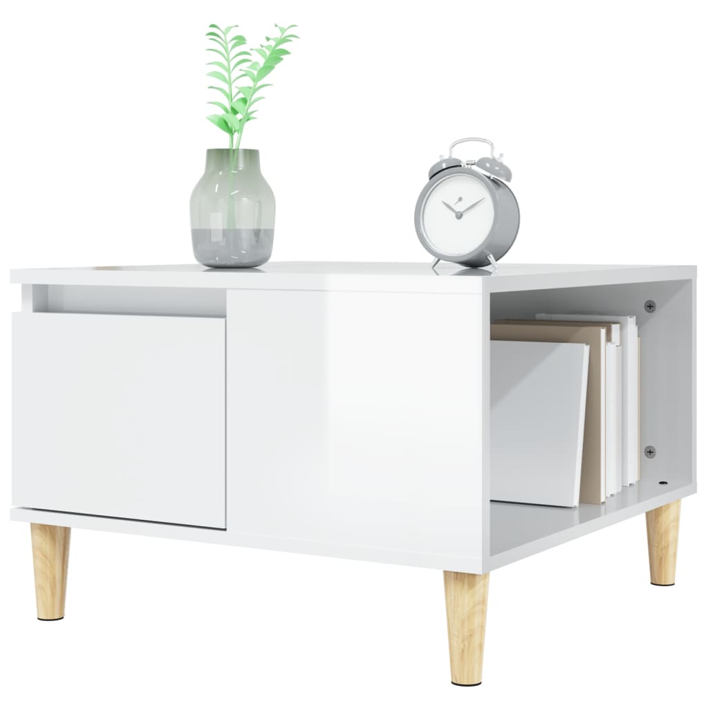 Salontafel 55X55X36,5 Cm Bewerkt Hout Hoogglans Wit