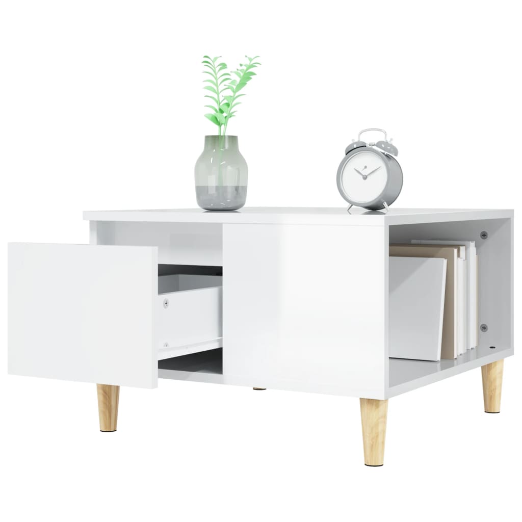 Salontafel 55X55X36,5 Cm Bewerkt Hout Hoogglans Wit