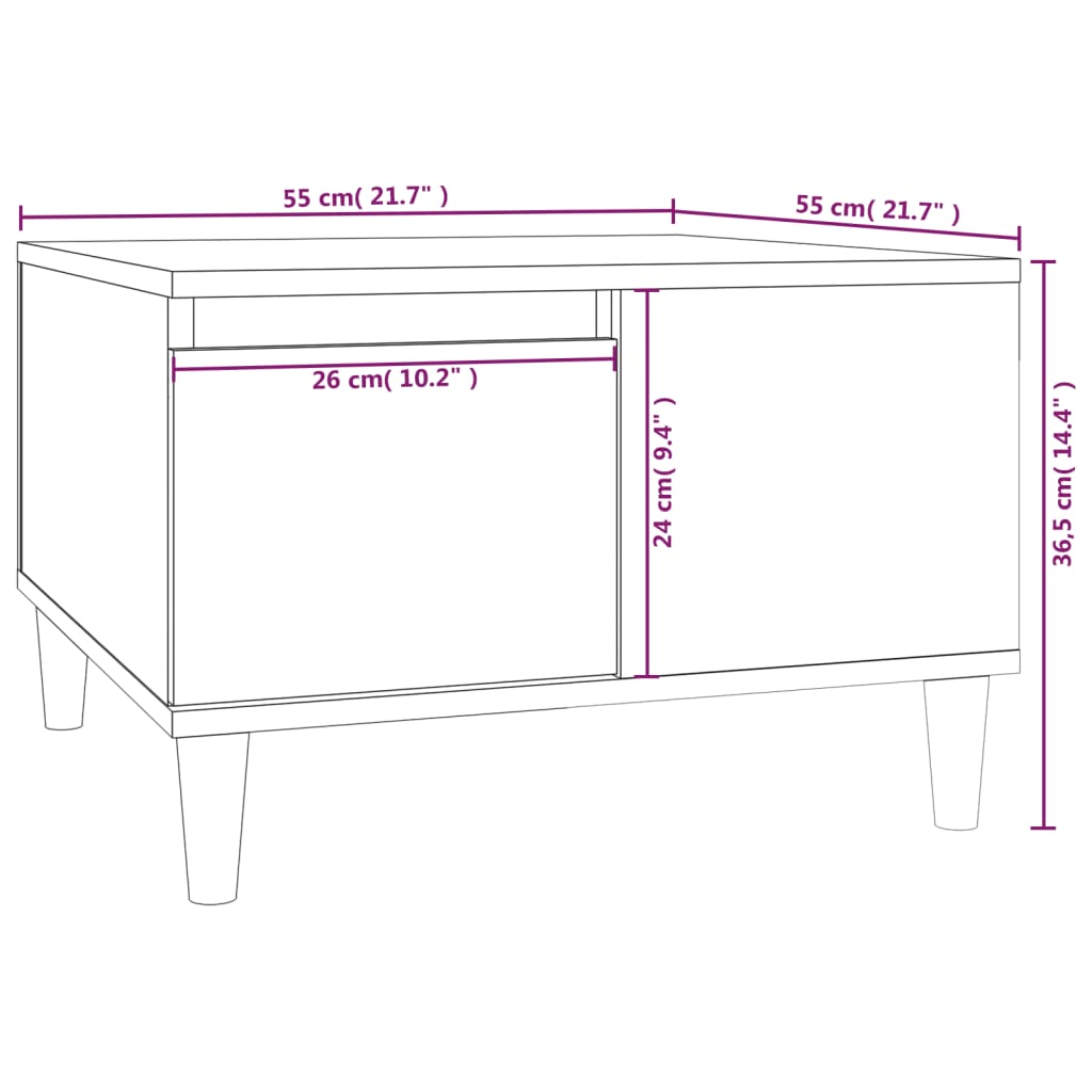 Salontafel 55X55X36,5 Cm Bewerkt Hout Hoogglans Wit