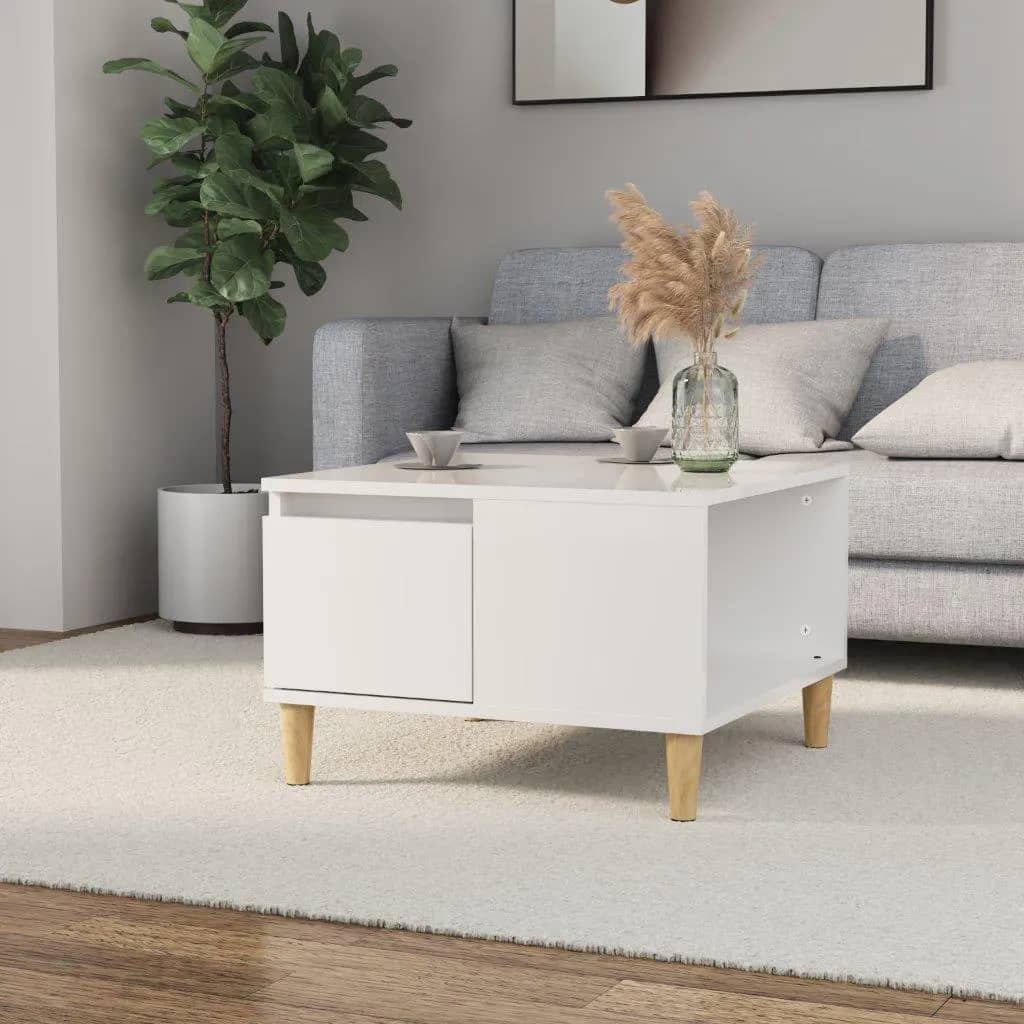 Salontafel 55X55X36,5 Cm Bewerkt Hout Hoogglans Wit